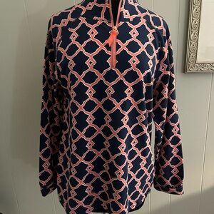 Mud Pie Navy and Pink Patterned quarter zip pull over